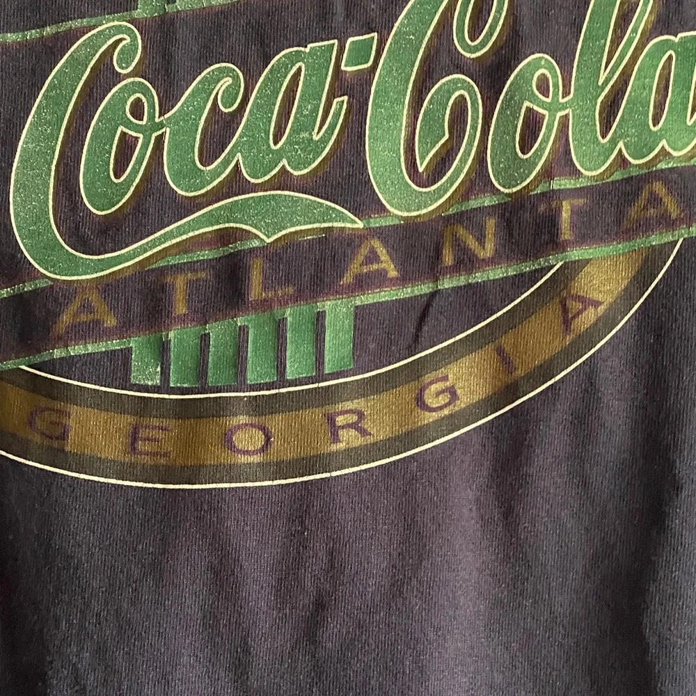 Coca Cola Navy Graphic “Always Atlanta” Fringe Hem XL Tee - Picture 3 of 8